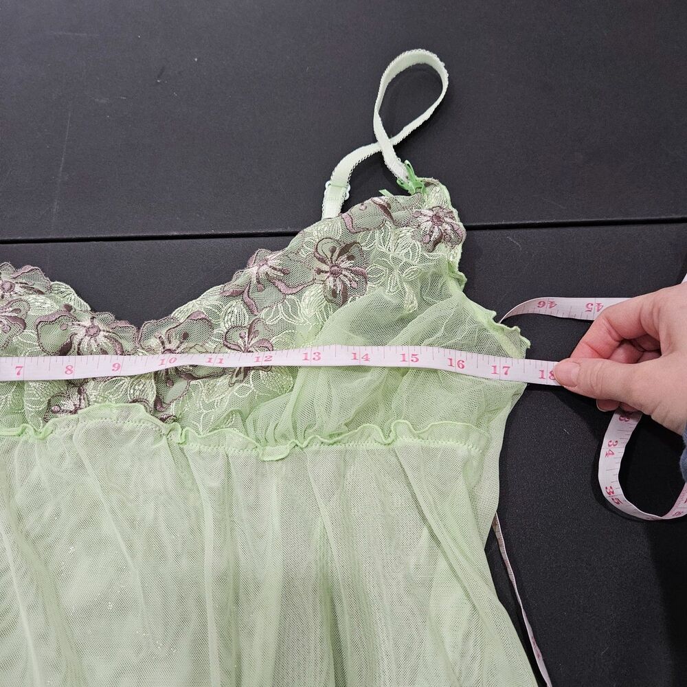 Womens Lacey Mesh Babydoll Top Size M Green Y2K Milkmaid Coquette Forest Fairy - Picture 7 of 9